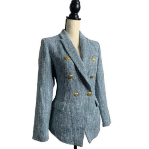 Luxury Vintage Inspired Fitted Double Breasted Blue Blazer - Picture 2 of 10